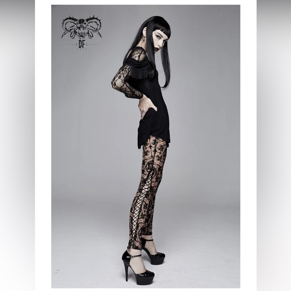 😈Devil Fashion “Bathory” Gothic Patterned Mesh Leggings - Picture 6 of 14